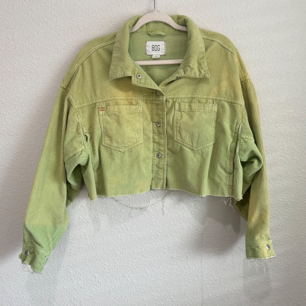 BDG Urban Outfitters Brooklyn Green Lime Corduroy Cropped Jacket Acid‎ Wash Boho